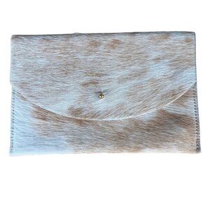Natural Haircalf Envelope Clutch Wallet - Tan & White
